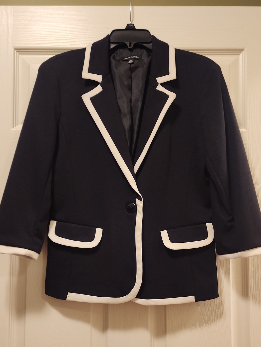 NOTATIONS Black Blazer with White Trim - Single-Button Tailored Jacket